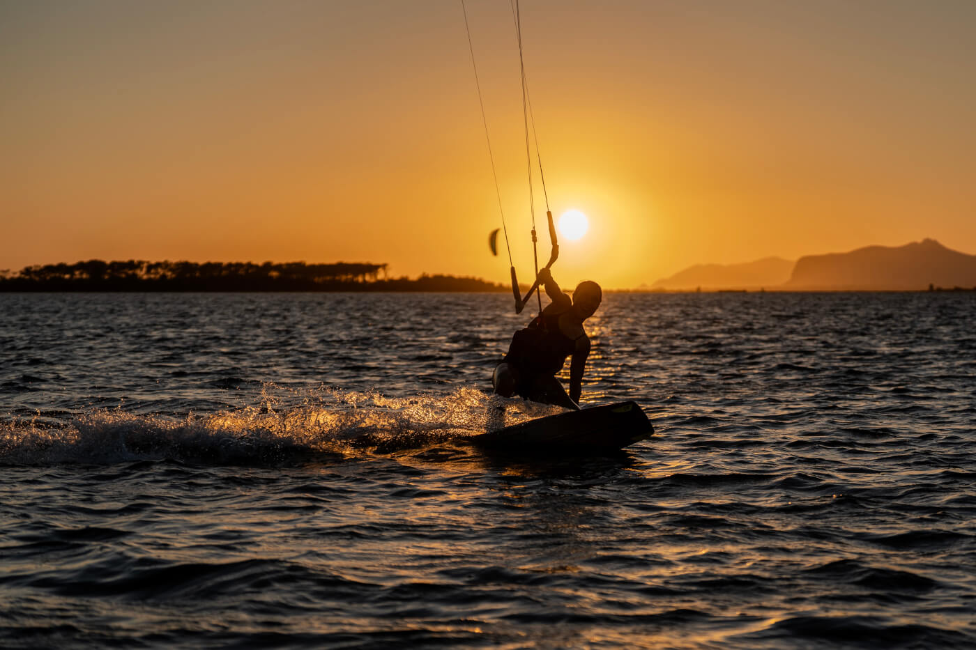 Sunset kitesurfing